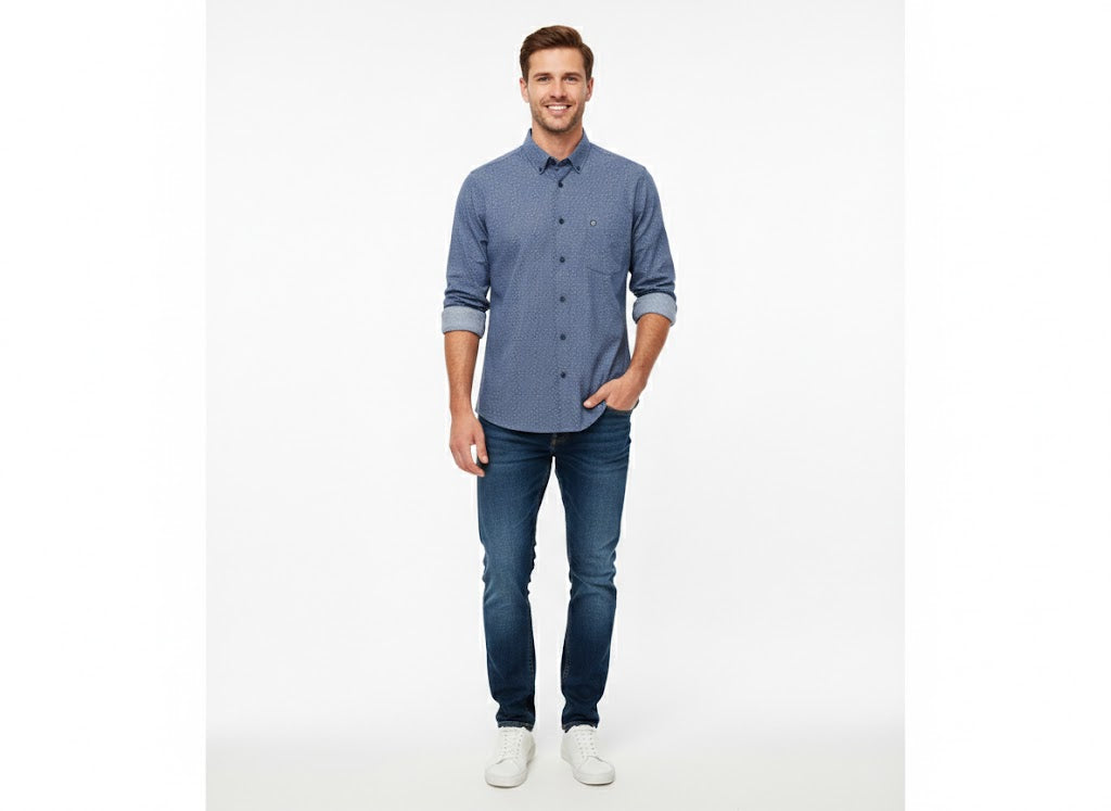 Bugatti Mens Casual Long Sleeve Shirt In Navy