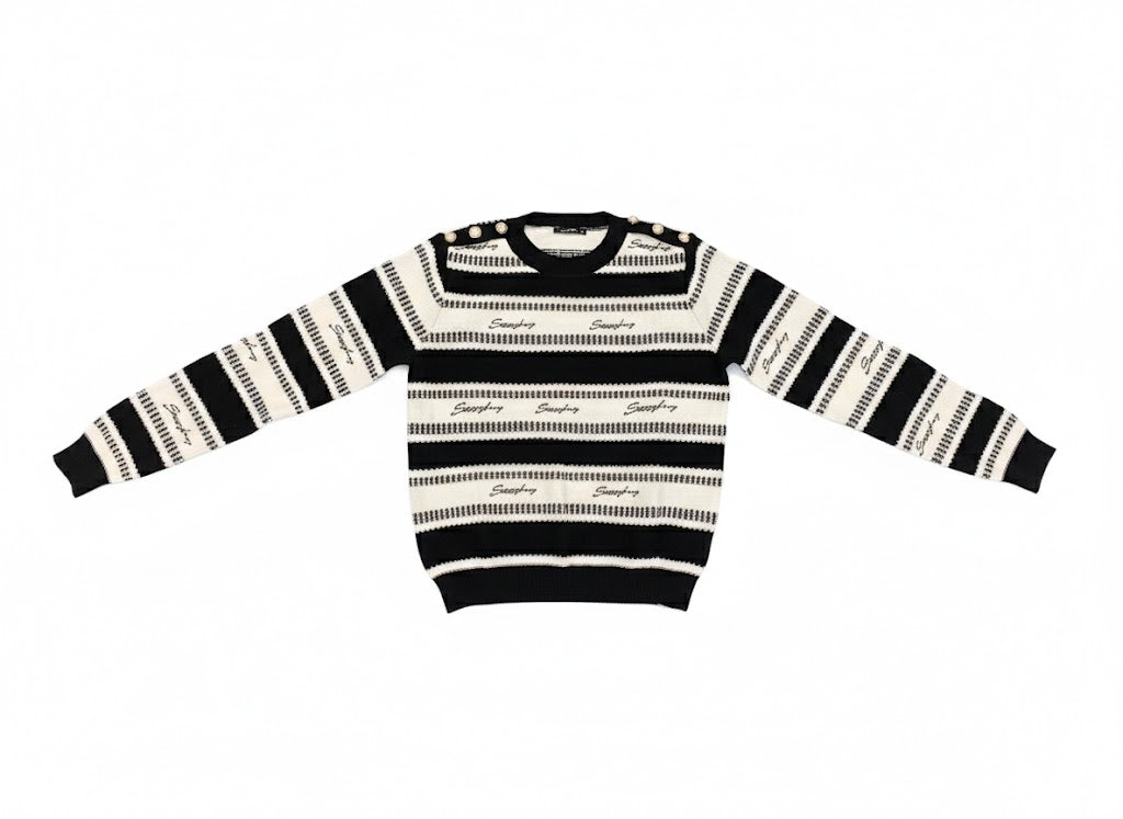 Sissyboy Womens Striped Jersey With Braiding In Black & White