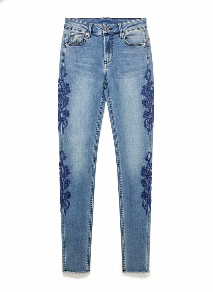 Sissy boy Ladies Axel Side Seam Crochet Jeans In Blue
