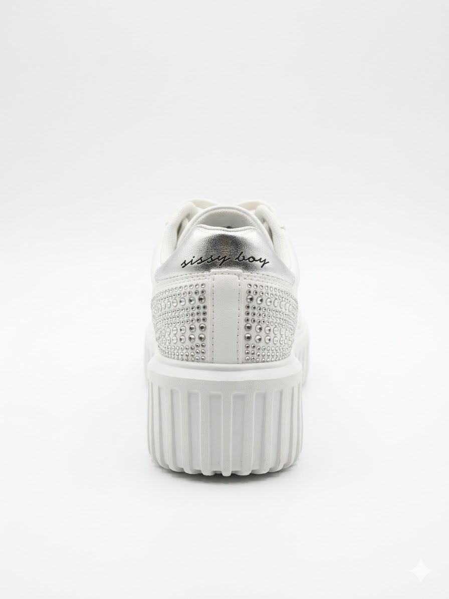 Sissy boy Womens Platform Sneaker With Bling Detail In White