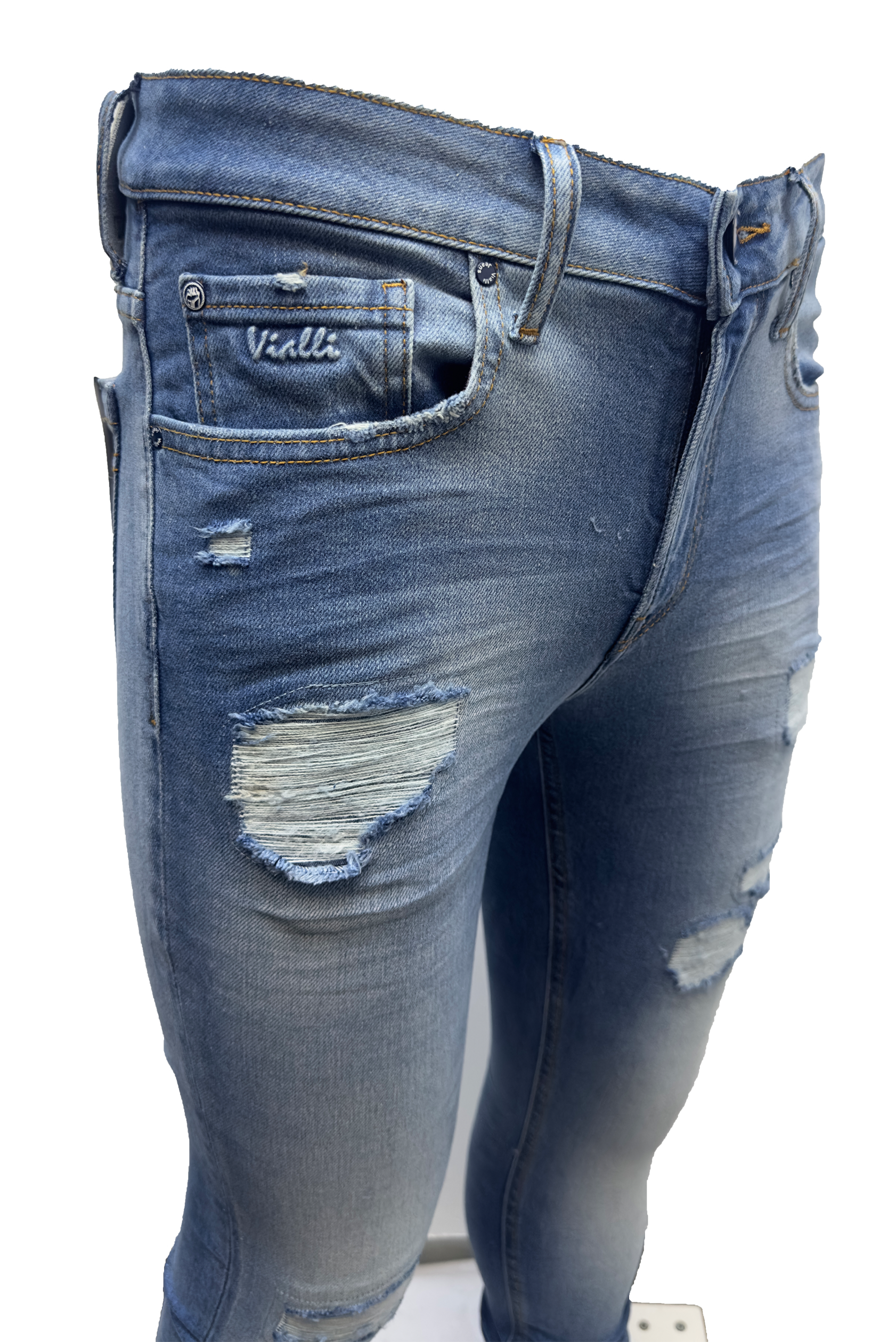 Vialli Mens Jingachi Zipper Fly Skinny Jeans In Light Blue