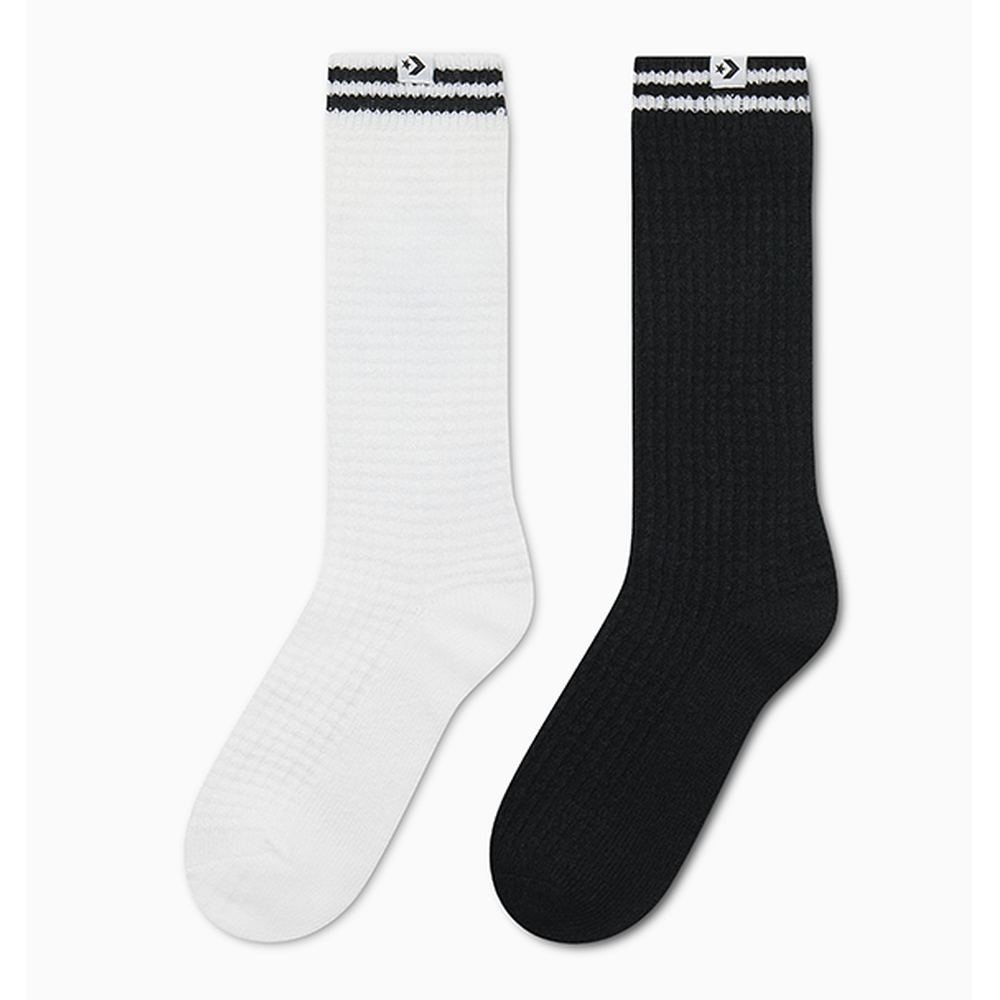 Converse Womens Varsity 2Pk Crew Socks In Black/White
