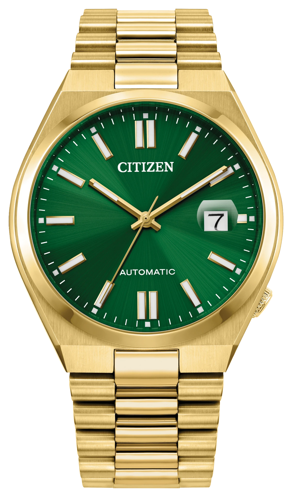 Citizen Gents Auto Watch In Gold & Green