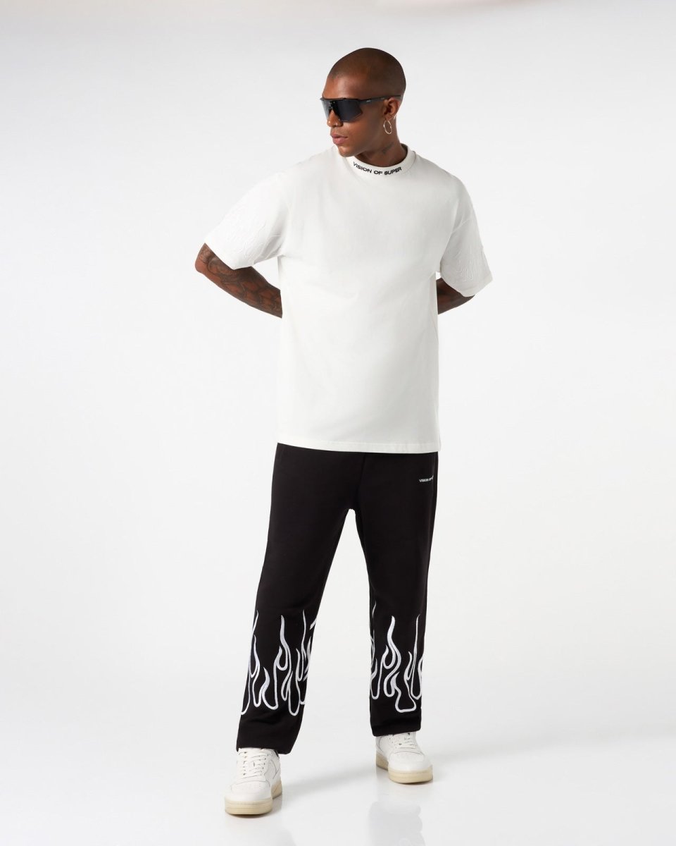 Vision Of Super Vs00855 T-Shirt With White Embroidered Flames