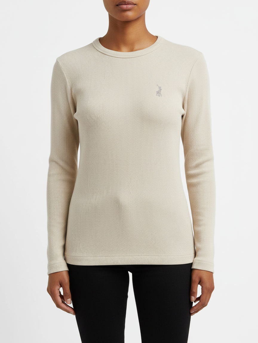 Polo Womens Mia Ribbed T-Shirt In Oatmeal