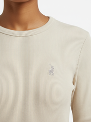 Polo Womens Mia Ribbed T-Shirt In Oatmeal