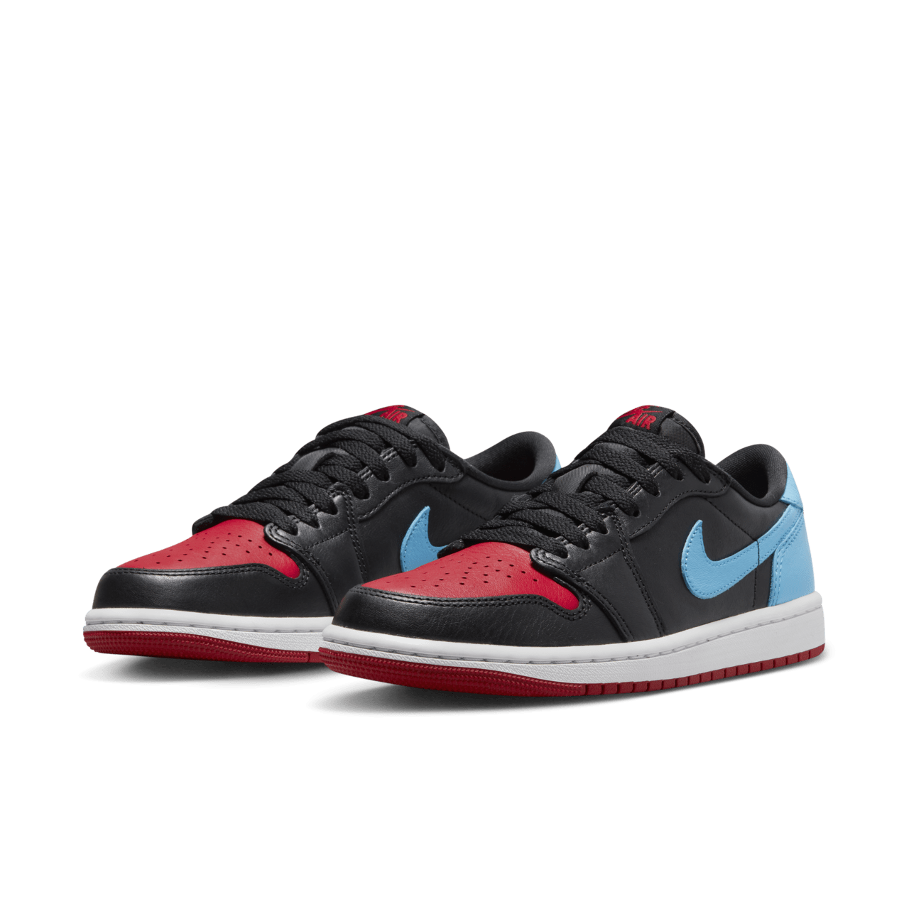 Nike Womens Air Jordan 1 Retro Low OG Sneakers In Black/Dark Powder Blue/Gym Red