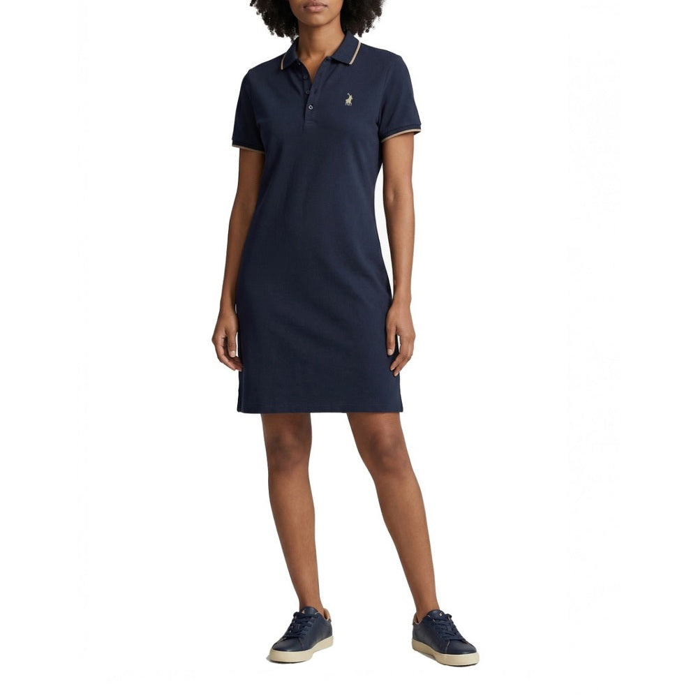 Polo Womens Leah Short Sleeves Golfer Dress In Navy Multi