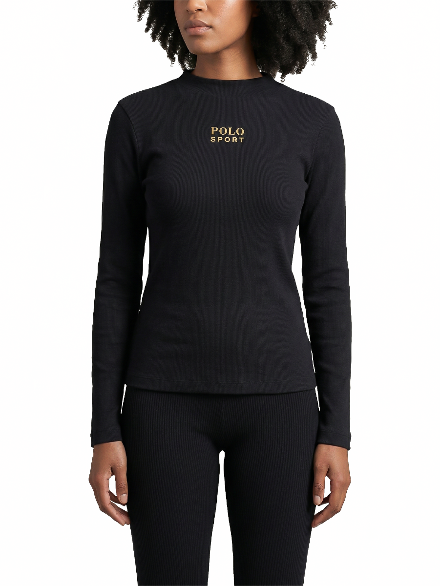 Polo Womens Luna Long Sleeve Ribbed Sport T-Shirt In Black