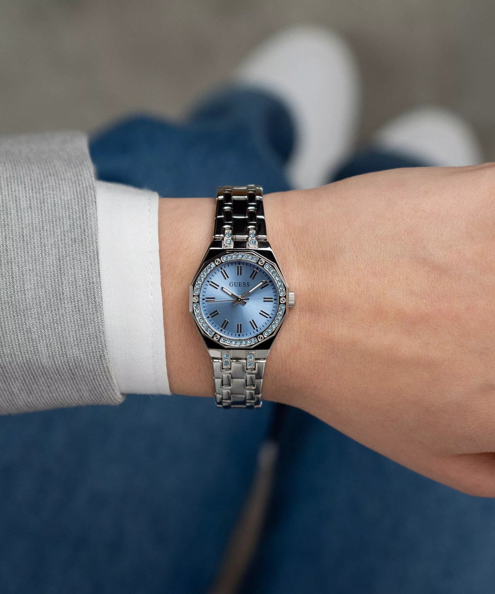 Guess Pixie Ladies Silver Tone Analog