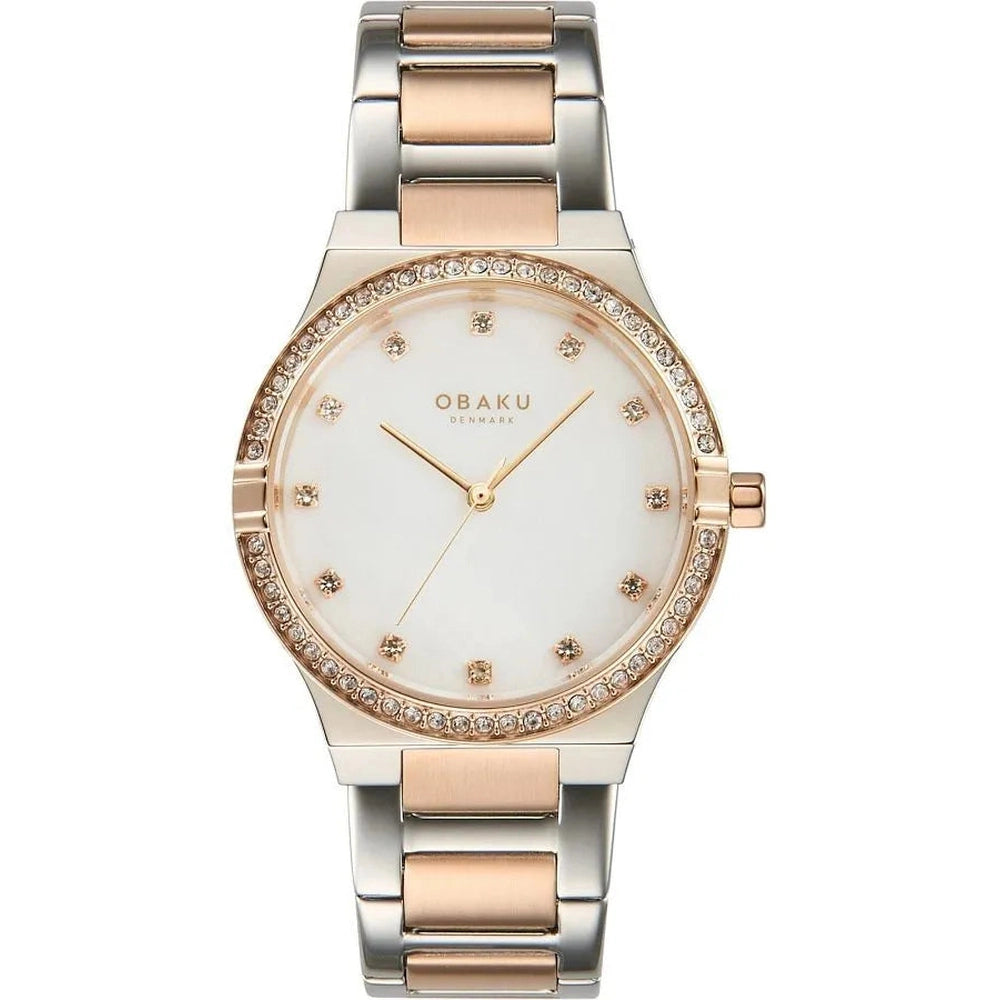 Obaku Womens Denmark Diamond Staniless Steel Watch In Silver/Gold/White Dial