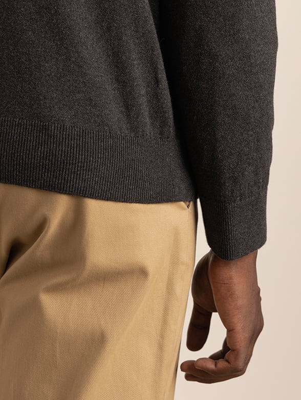 Polo Mens Ls Cotton V Neck Knitwear Charcoal