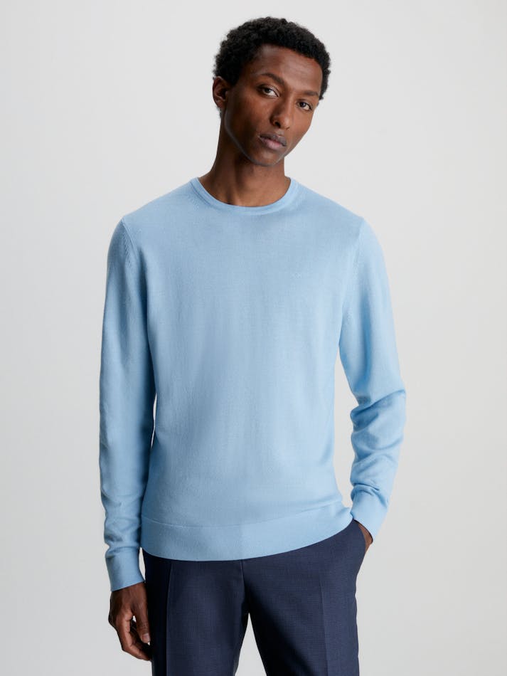 Calvin Klein  Msw Merino Crew Neck Sweater Light Blue