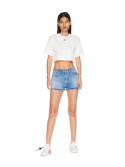 Off White Stamp Ribbed Cropped Tee White