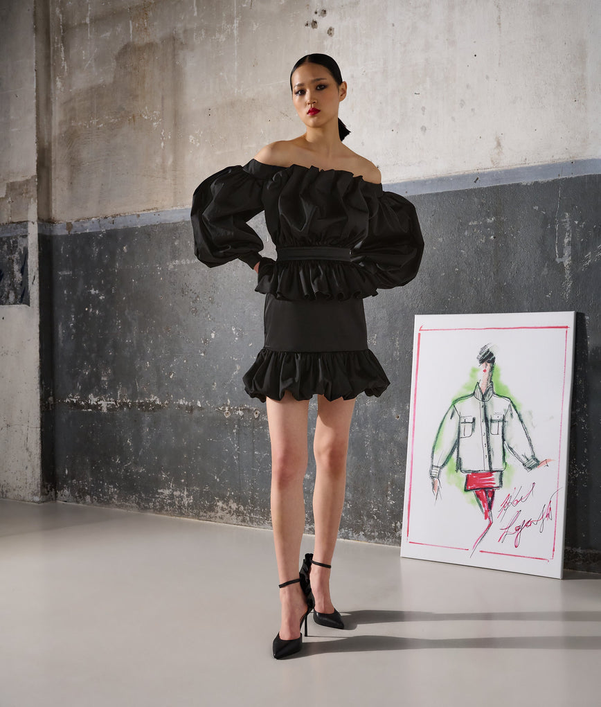 Karl Lagerfeld 235W1306 Ruffle Dress Handpicked Black