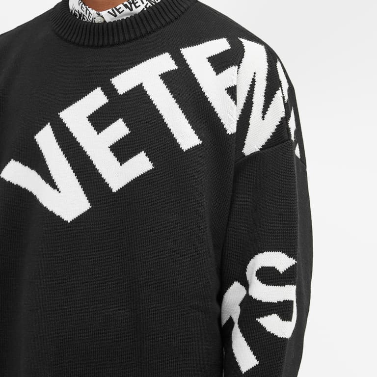 Vetements Intarsia-Logo Crewneck Knit Sweater