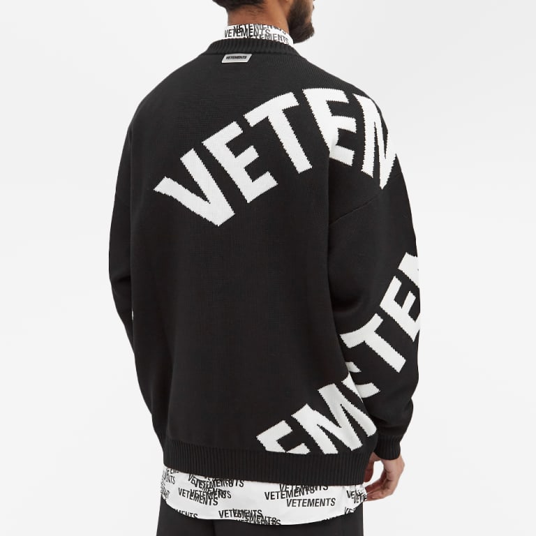 Vetements Intarsia-Logo Crewneck Knit Sweater