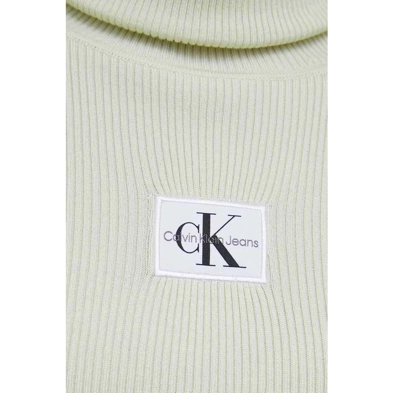Calvin Klein J221688 Badge Roll Neck Sweater Light Green