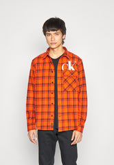 Calvin Klein Cut Off Ck Check Shirt Coral