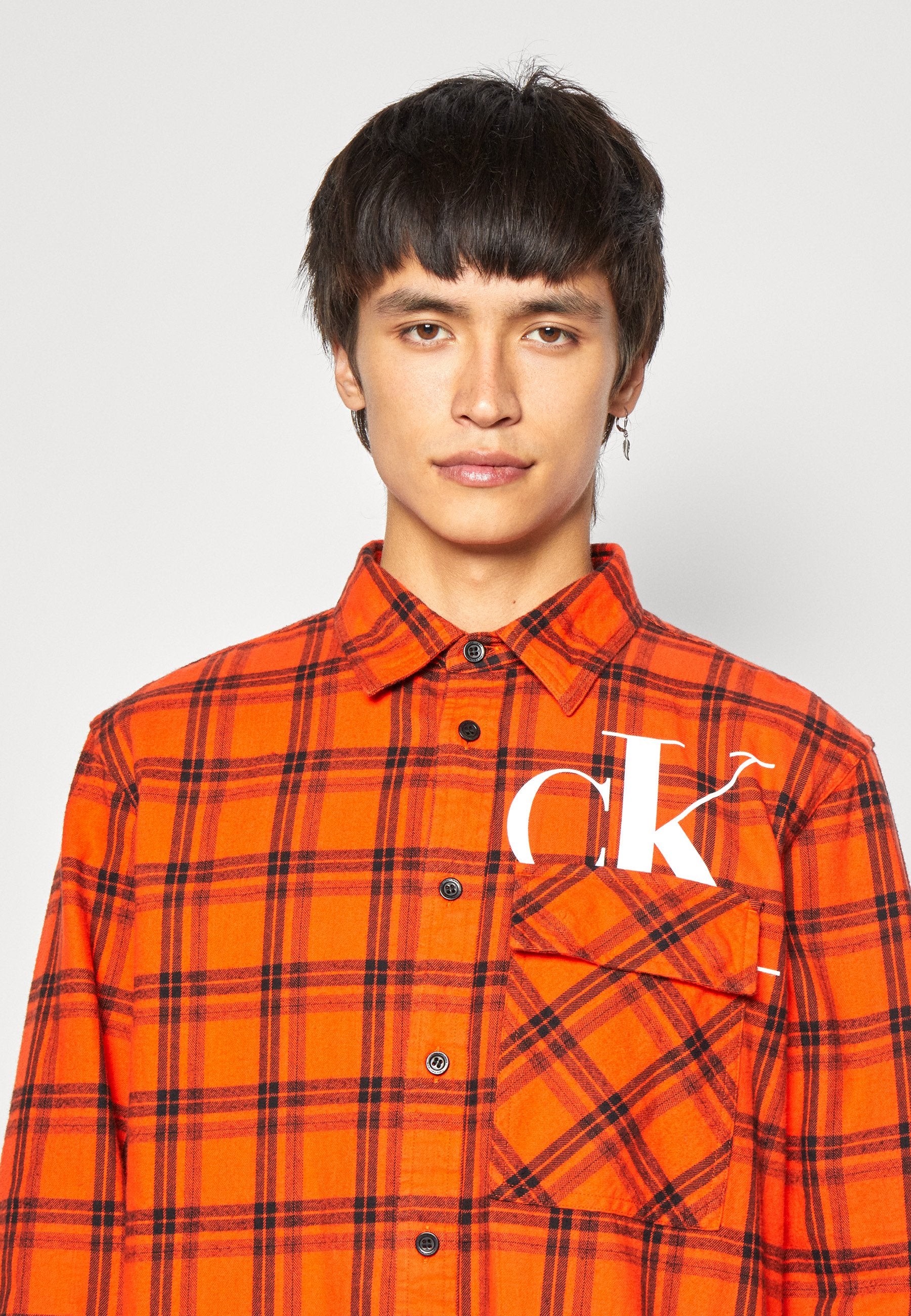 Calvin Klein Cut Off Ck Check Shirt Coral