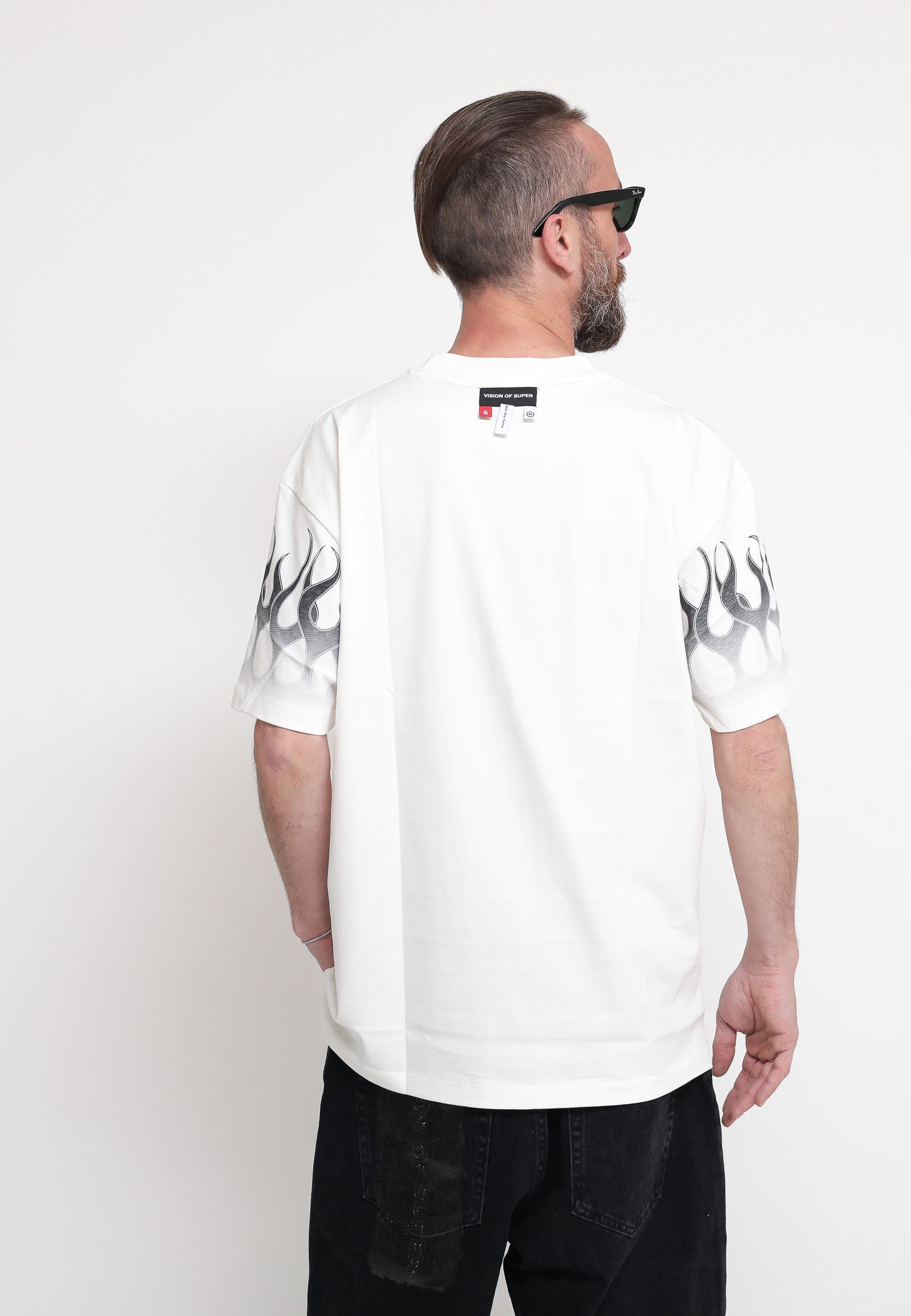 Vision Of Super Vs00758 Tshirt With Black Flames Off White