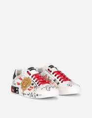 Dolce & Gabbana Calfskin Portofino Sneakers With Embroidery And Studs White