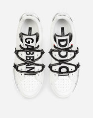 Dolce & Gabbana Portofino Sneakers In Calfskin And Patent Leather White