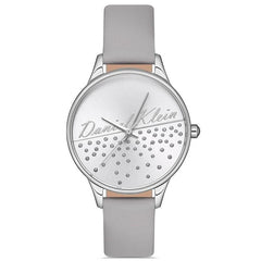Daniel Klein Ips Silver Grey Leather Watch For Women