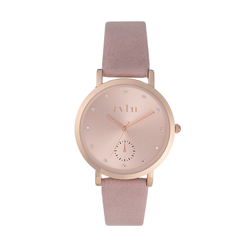 Rvlri Lds Rose Dial Stones Light Pink Band Watch For Women