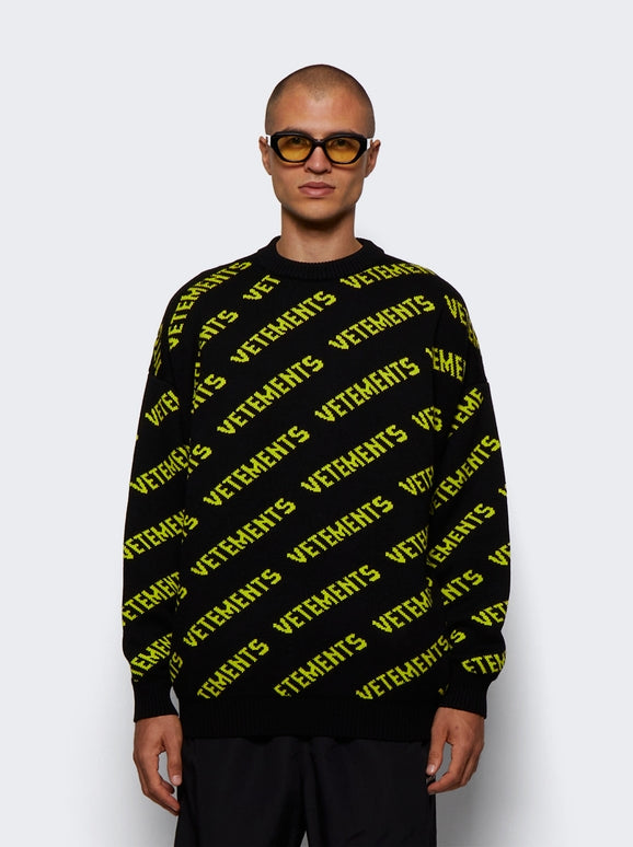 Vetements Monogram Knitted Sweater Black And Neon Sweater
