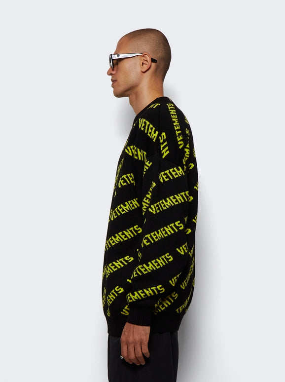 Vetements Monogram Knitted Sweater Black And Neon Sweater