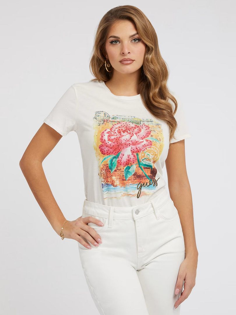 Guess Lds Ss Positano Rose Easy Tee C76007 Cream
