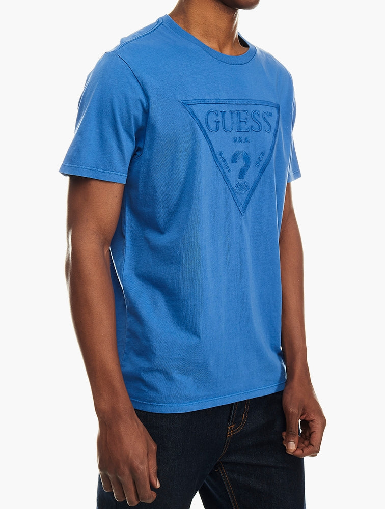 Guess Ss Embroidery Logo Tee Blue