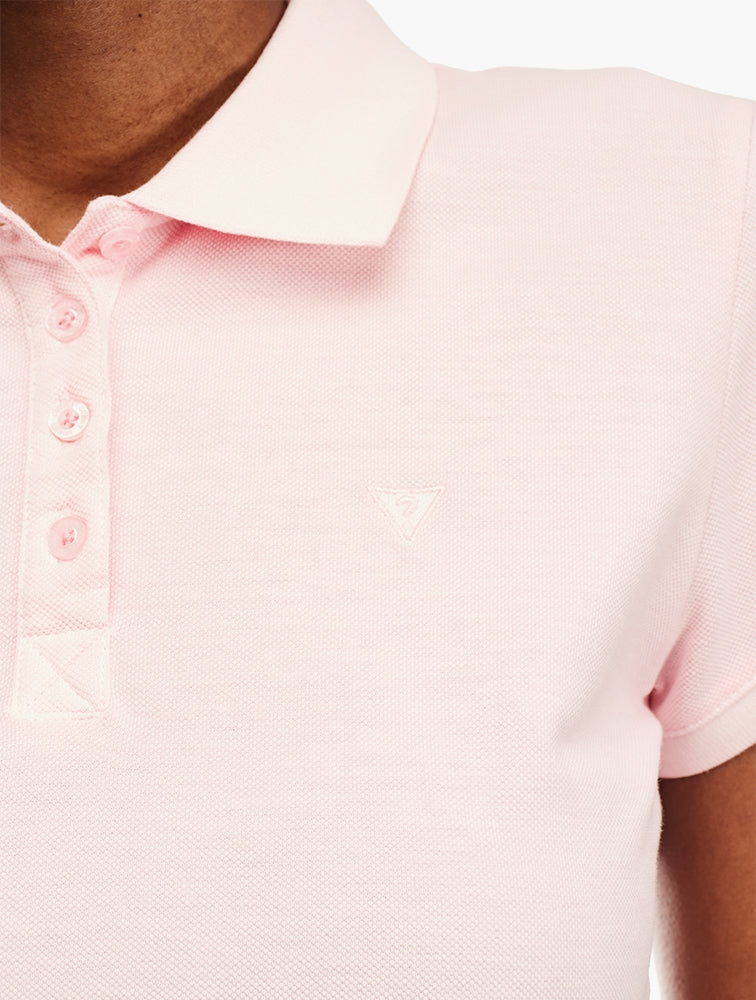 Guess Lds Es Logo Pique Polo Pink