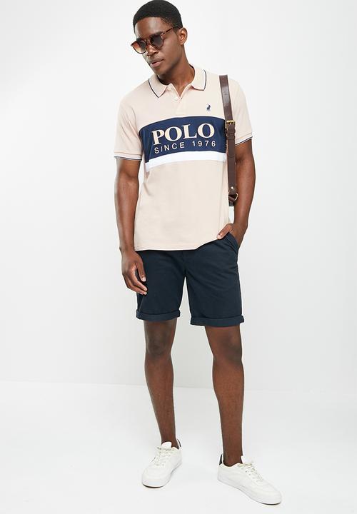 Polo Mens Colour Blocked Logo Ss Golfer  Pink