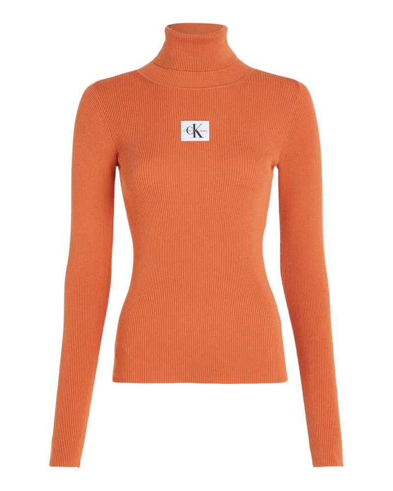 Calvin Klein J221688 Badge Roll Neck Sweater Orange