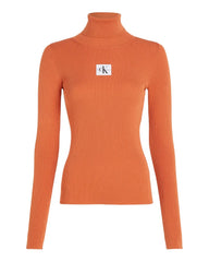 Calvin Klein J221688 Badge Roll Neck Sweater Orange